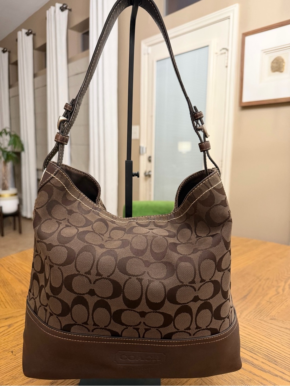 Coach Brown Signature Canvas Hobo Shoulder Bag